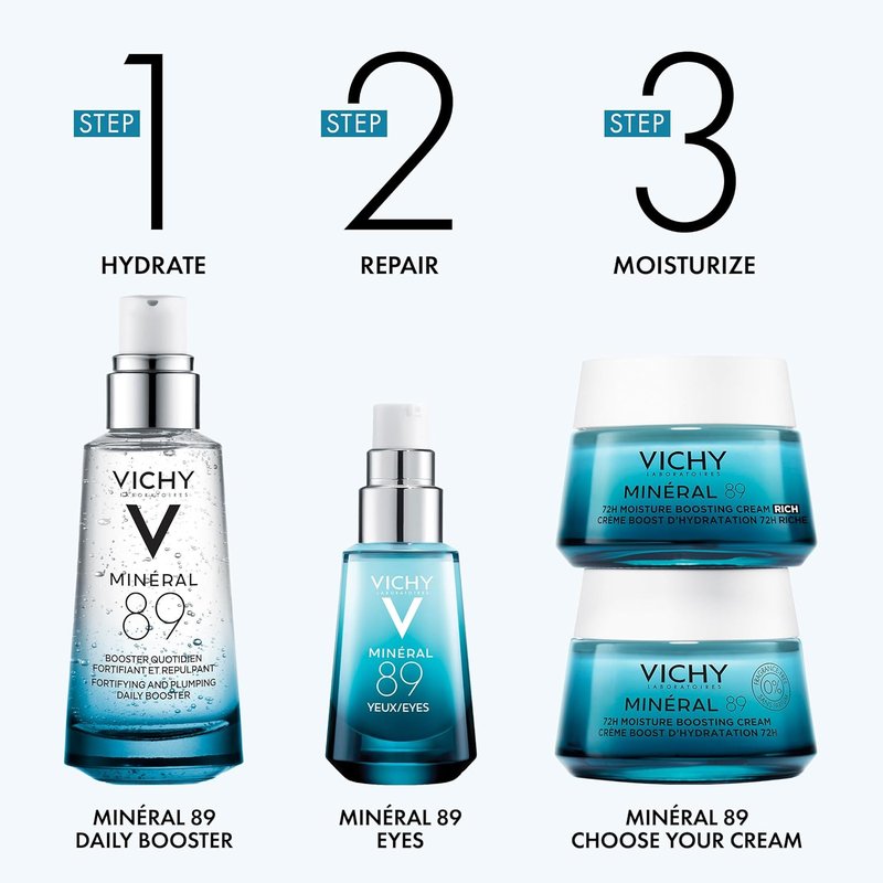 Vichy Mineral 89 Booster - Hyaluronic Acid Serum for Face | Hydrates & Repairs Skin Barrier, Lightweight, Oil-Free
