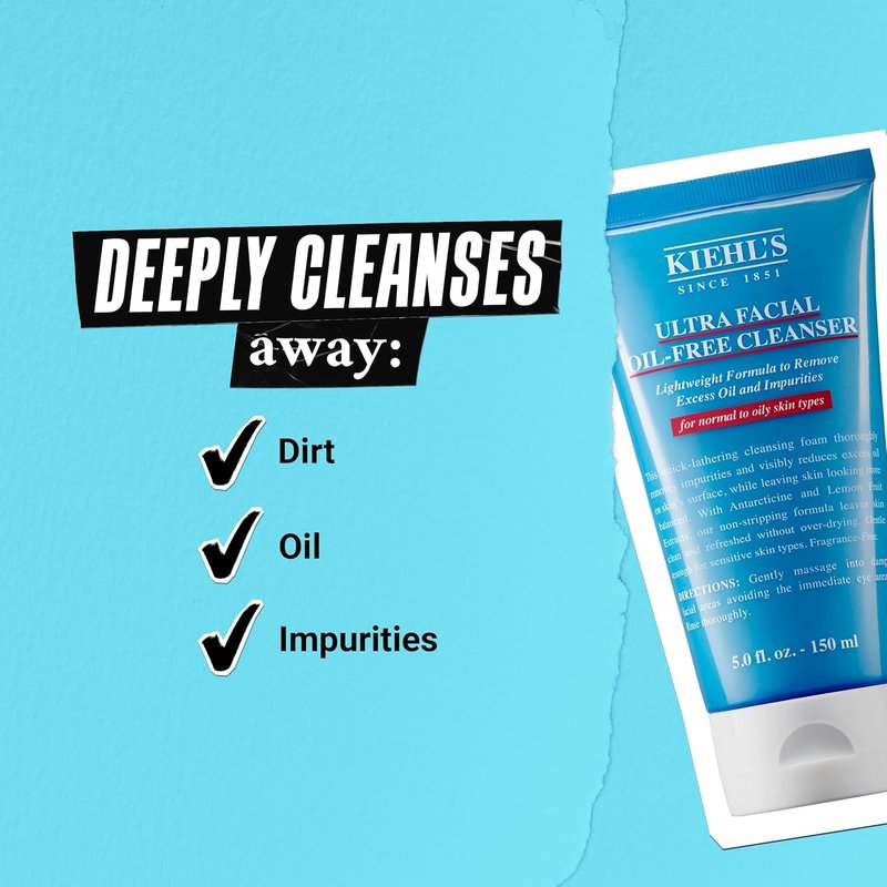 Kiehl's Ultra Facial Oil-Free Cleanser - Foaming Face Wash for Oily Skin | 5.0 fl oz, Paraben-Free, Natural Extracts