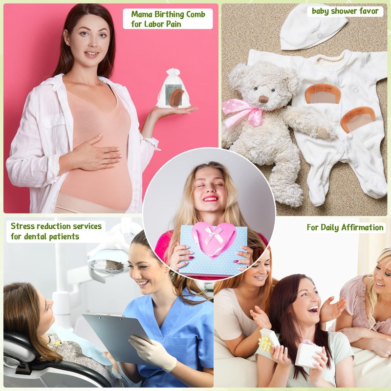 Yiyiring 20 Sets Birthing Comb Labor Pain Labor Combs with Affirmation Card for Pregnant Women Wooden Engraved Stress Bitrh Relief Comb for Delivery Support Relief Self Care New Mom Gifts