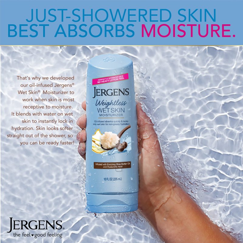 Jergens Wet Skin Body Moisturizer With Coconut Oil, In Shower Lotion For Dry Skin 10 Fl Oz & Wet Skin Body Moisturizer with Shea Butter Oil, Pure Shea Butter In Shower Lotion