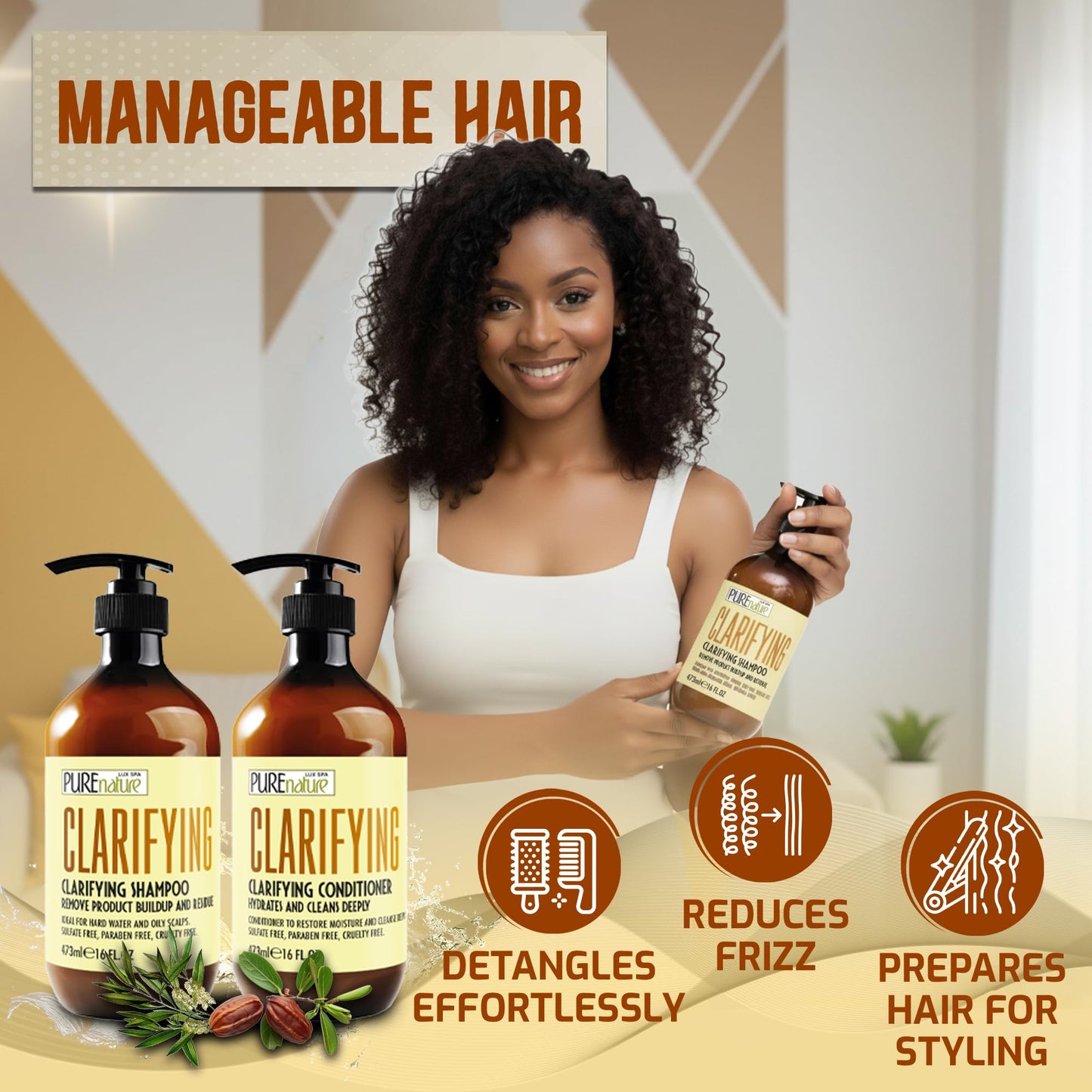 Clarifying Shampoo and Conditioner Set - Sulfate Free Hair Care Products for Women and Men - Deep Cleansing for Oily Scalp - Ideal for Swimmers - 16 Fl Oz (Set of 2)