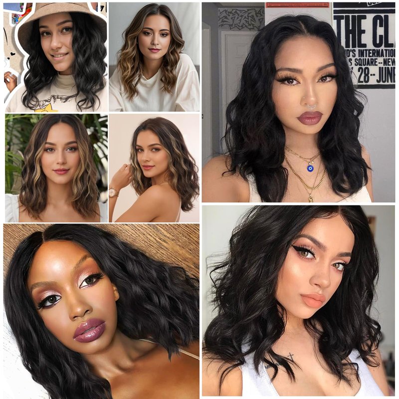 LEEONS Ombre Chestnut Brown Wavy Wig for Women - 16 inch Medium Length, Heat Resistant Synthetic Hair, Middle Part, Natural Look for Daily Use, Party & Halloween