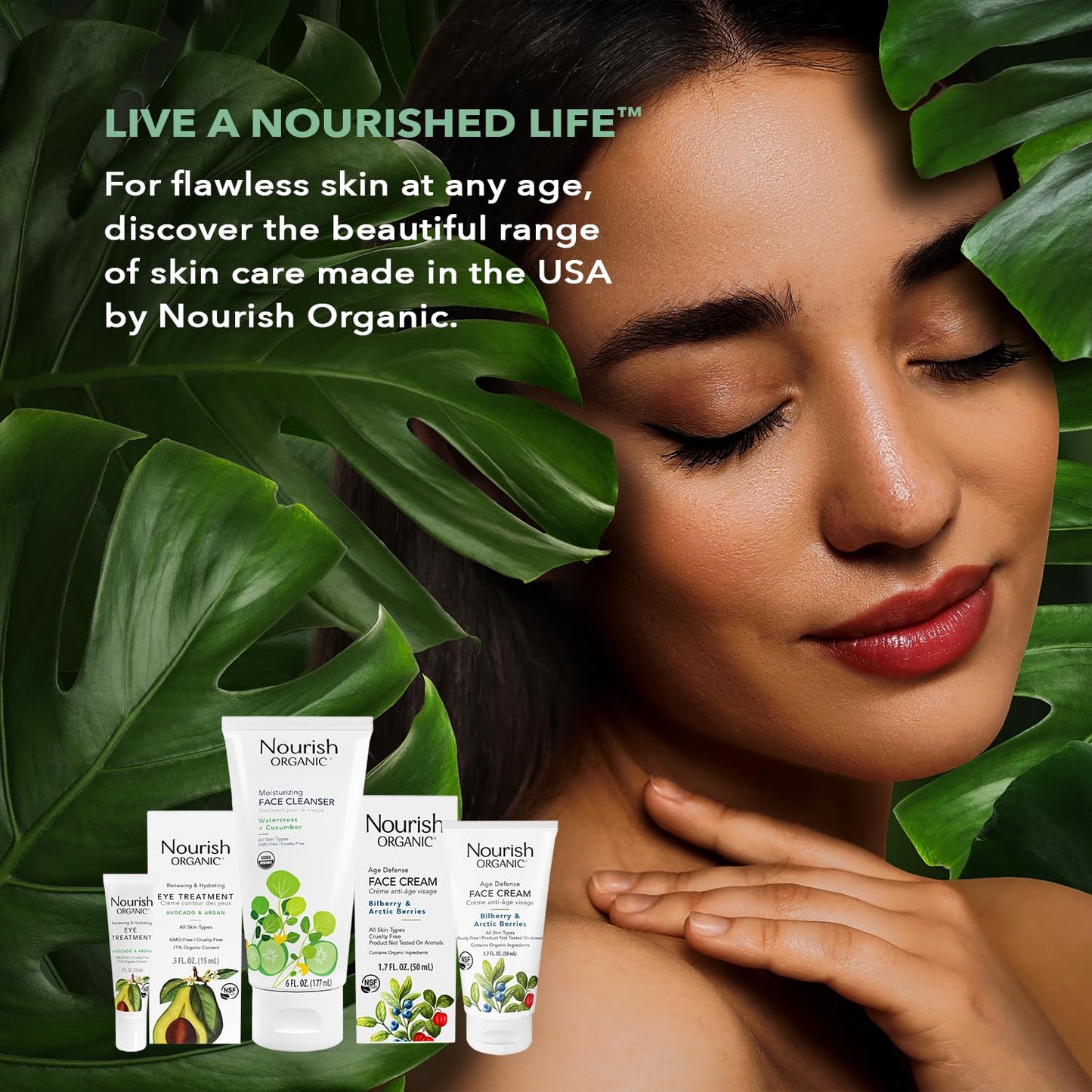 Nourish Organic Face Cream - Ultra Hydrating Pomegranate Acai & Argan | 1.7 Oz with Aloe Vera & Green Tea Extract