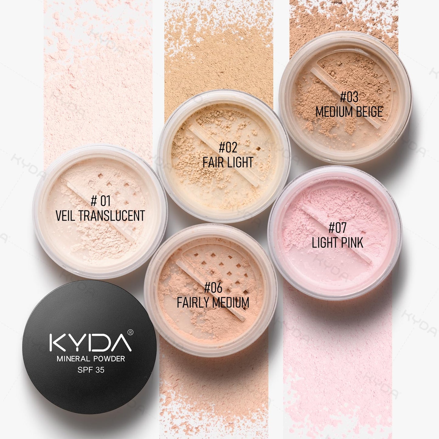 KYDA Mineral Loose Powder SPF 35, Pink Loose Setting Powder, Buildable Sheer Coverage, Weightless Oil Free, Blurring Finishing, Extend Base Makeup, 0.28 oz, Light Pink