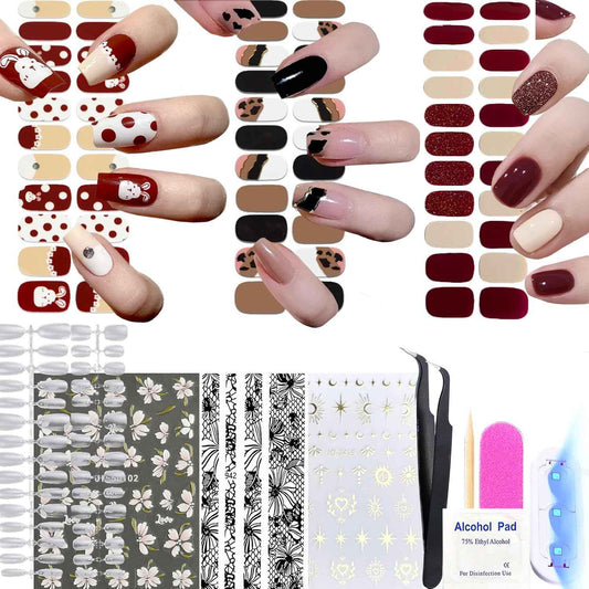 Nail Wraps Art Stickers for Coffin & Ballerina Nails - Glitter & Leopard Designs