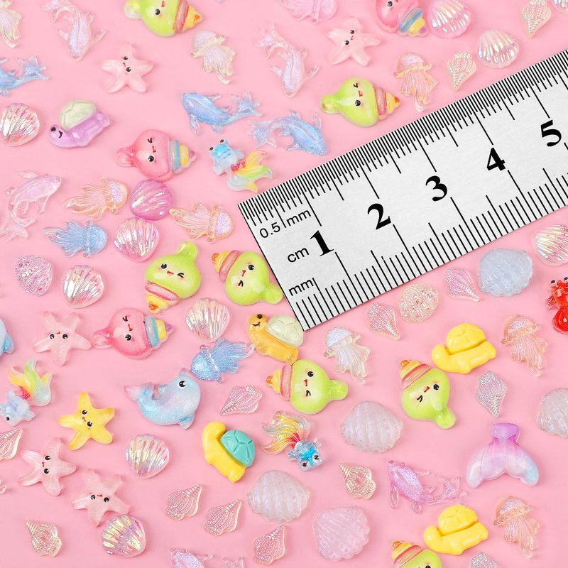 COOSLIM 120PCS Summer Beach Nail Art Resin Accessories, Ocean Theme Shell Starfish Goldfish Nail Studs Sea Series Whelk Nail Charms Supplies for Nail Art Designs DIY Manicure Decoration 2