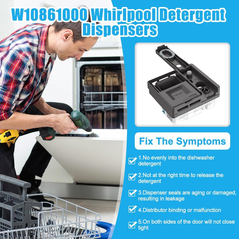UPGRADED W10861000 W10620296 Dishwasher Detergent Dispenser WDT750SAHZ0 WDT970SAHZ0 Whirlpool Maytag KitchenAid Dishwasher Detergent Dispenser WDT730PAHZ0 Soap Dishwasher Dispenser Replacement Parts