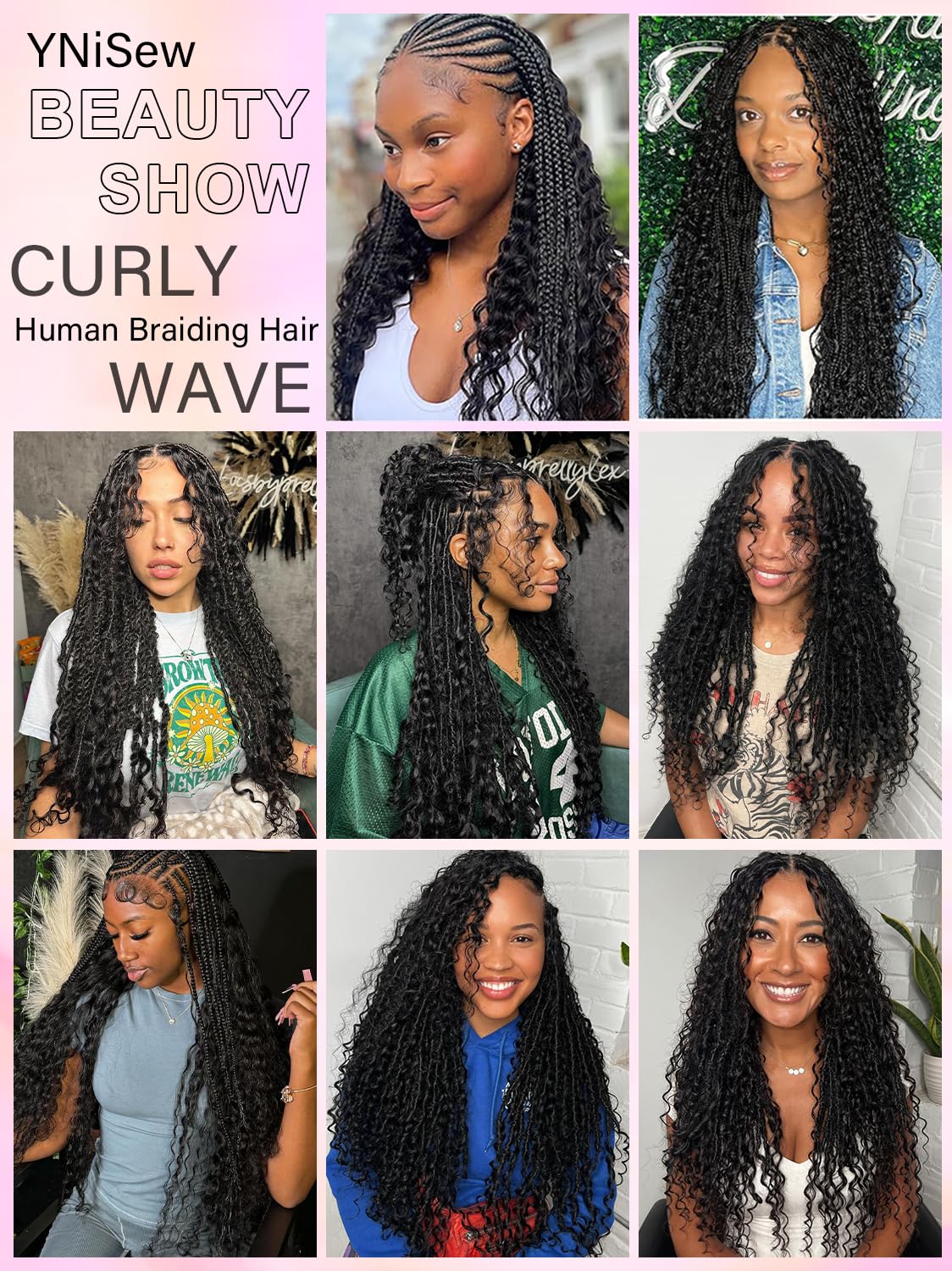 16Inch Human Braiding Hair Curly Human Hair Braiding Hair 100 Percent Human Braiding Hair For Boho Braids Bulk Human Hair For Braiding Wet Wavy 100g 2 Bundles No Weft Hair Extensions YNiSew