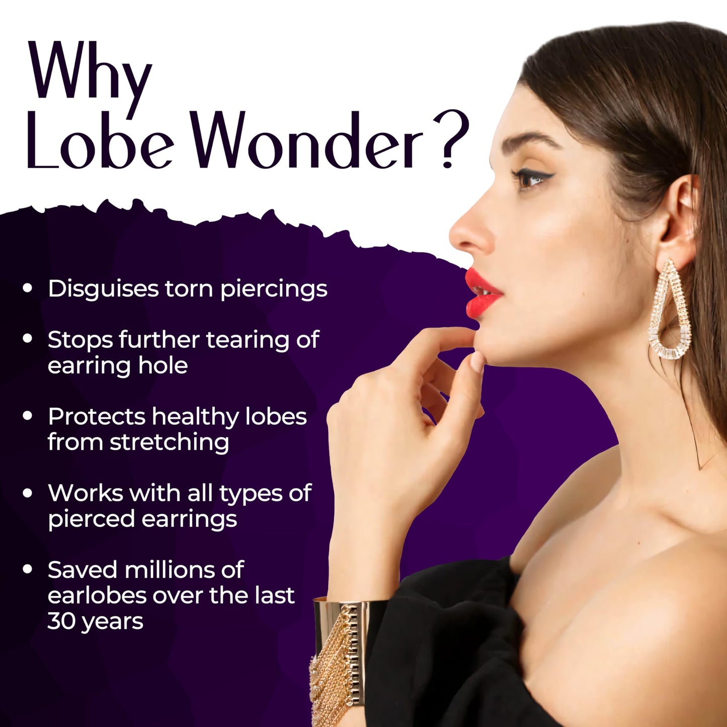 Lobe Wonder - The ORIGINAL Ear Lobe Support Patch for Pierced Ears - Eliminates the Look of Torn or Stretched Piercings - Protects Healthy Ear Lobes from Tearing - 360 Patches - Clear & Latex-Free
