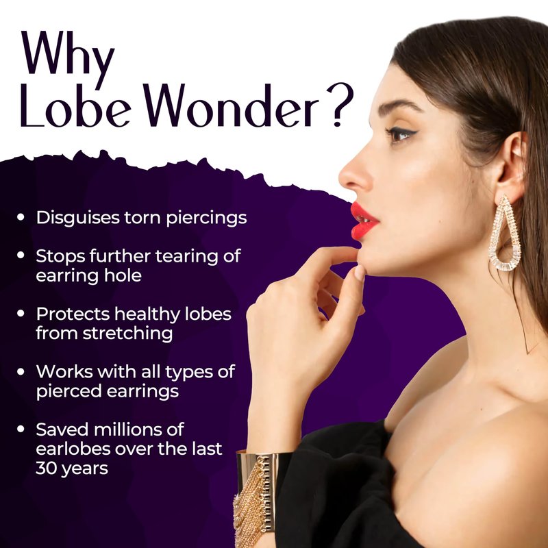 Lobe Wonder - The ORIGINAL Ear Lobe Support Patch for Pierced Ears - Eliminates the Look of Torn or Stretched Piercings - Protects Healthy Ear Lobes from Tearing - 360 Patches - Clear & Latex-Free