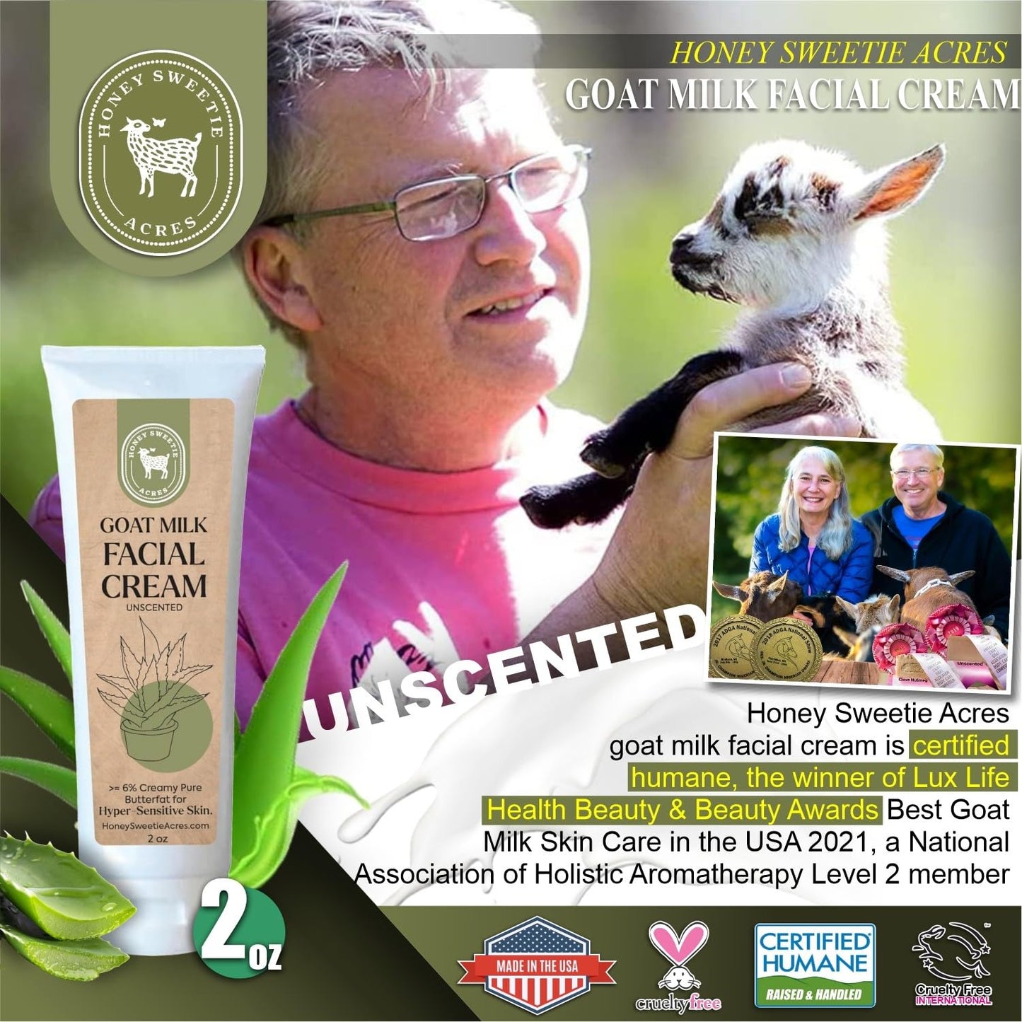 Honey Sweetie Acres Goat Milk Facial Cream with Aloe & Jojoba, 2 oz