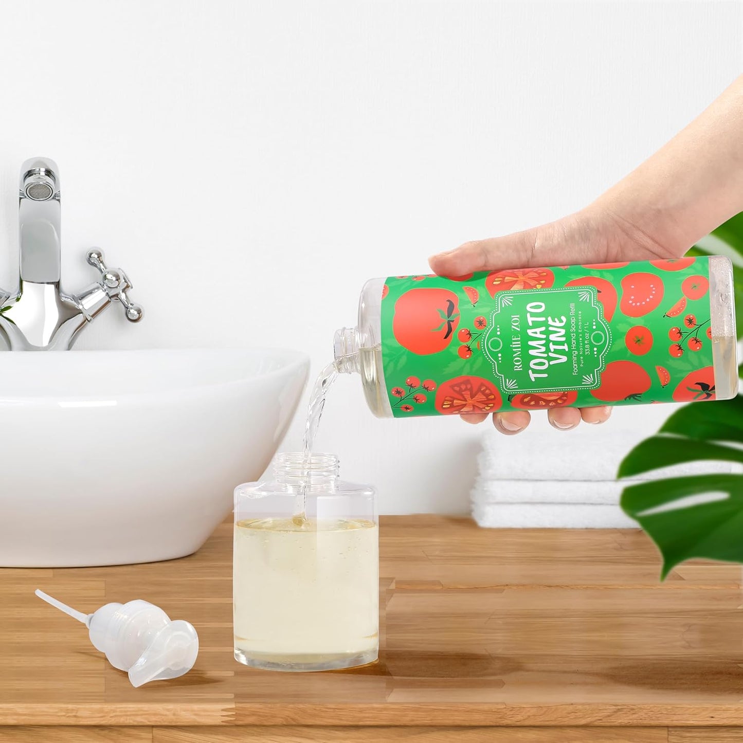 Tomato Vine Foaming Hand Soap Refill Set – 3 Pack (33.8 Fl Oz Each) – Chemical-Free & Moisturizing with Refillable Dispenser for Kitchen & Bathroom