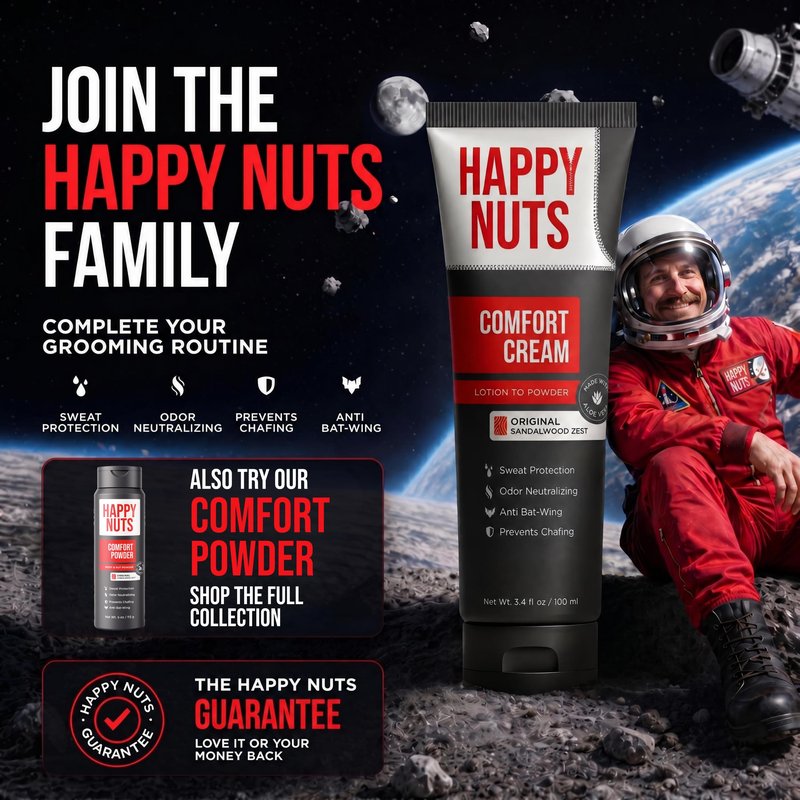 HAPPY NUTS Comfort Cream Deodorant For Men: Anti-Chafing Sweat Defense, Odor Control, Aluminum-Free Mens Deodorant & Hygiene Products for Men's Private Parts 3.4 Fl Oz (3 Pack), Original