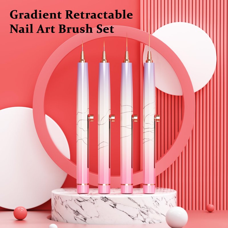 20PCS Nail Art Brushes Set, YIHUALE Retractable Builder Nail Extension Gel Brush, Gel Polish Art Design Pen Painting Tools, Nail Art Liner Brush and Dotting Pen for Salon, DIY (Pink+purple, 4+16PCS)