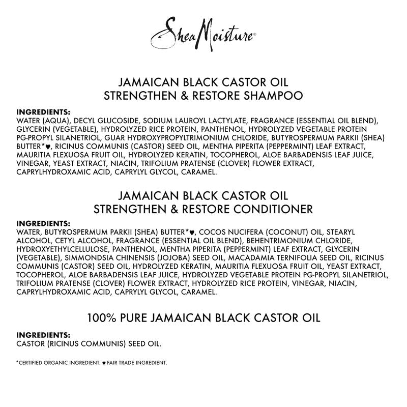 SheaMoisture Strengthen and Restore Shampoo, Conditioner & Head-To-Toe Restoration Body Care Oil Jamaican Black Castor Oil for Dry Skin & Hair Skin and Hair Care Regimen with Shea Butter