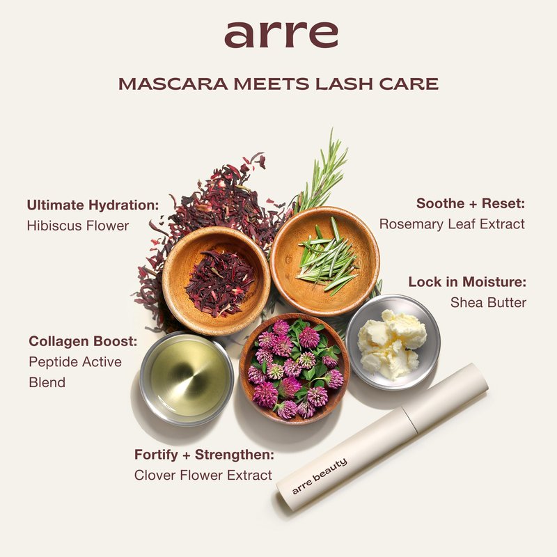 Arre Beauty Tubing Mascara - Lengthening Formula with Peptide Infused Lash Serum - Smudge-Proof, Warm Water Removal, Sensitive Eye Safe - Glossy Jet Black (Ace High)