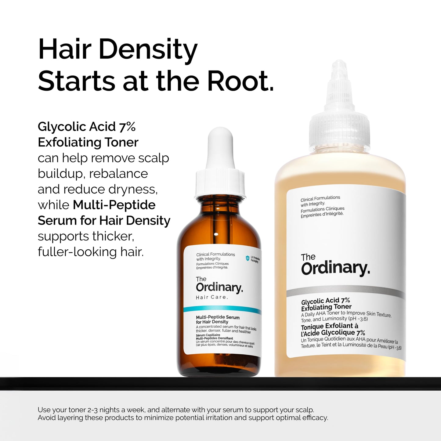 The Ordinary Hair and Scalp Collection, Haircare Set, Glycolic Acid 7% Exfoliating Toner and Multi-Peptide Serum for Hair Density