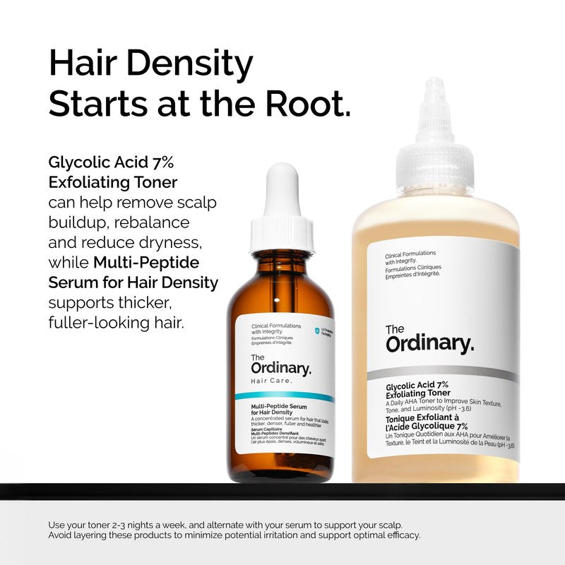 The Ordinary Hair and Scalp Collection, Haircare Set, Glycolic Acid 7% Exfoliating Toner and Multi-Peptide Serum for Hair Density