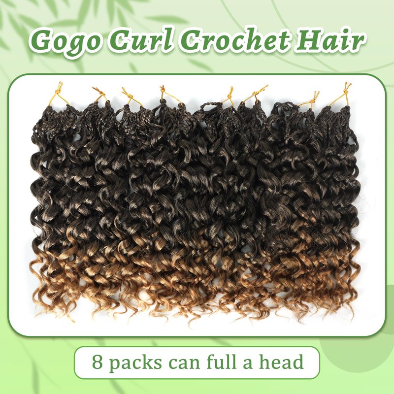 Pre Looped Gogo Curl Crochet Hair 8 Packs Pre Twisted Ocean Wave Goddess Box Braids Curly Water Wave Synthetic Braiding Hair For Black Women (#T27, 10 Inch (Pack of 8))