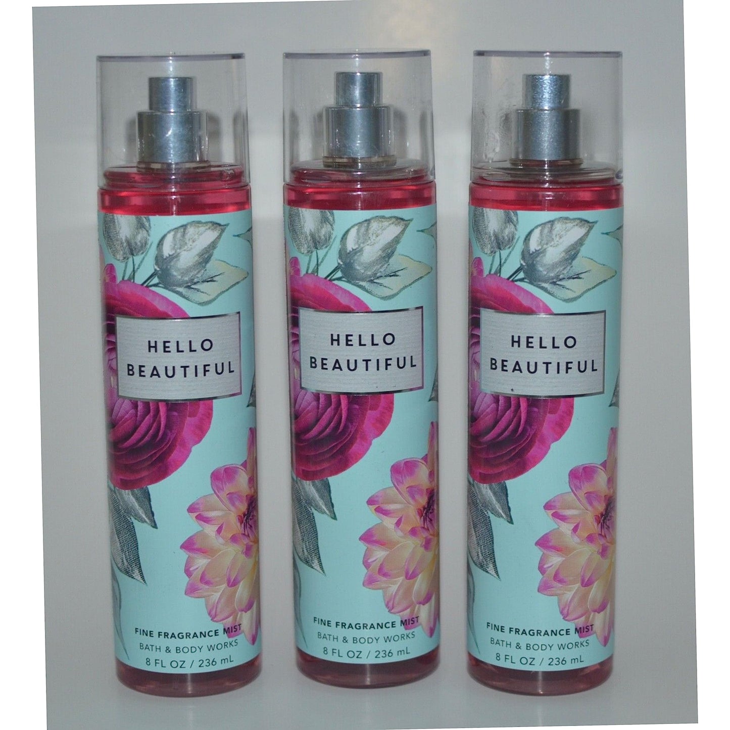 Bath & Body Works Fragrance Mist 3-Pack 8oz Each (Hello Beautiful)