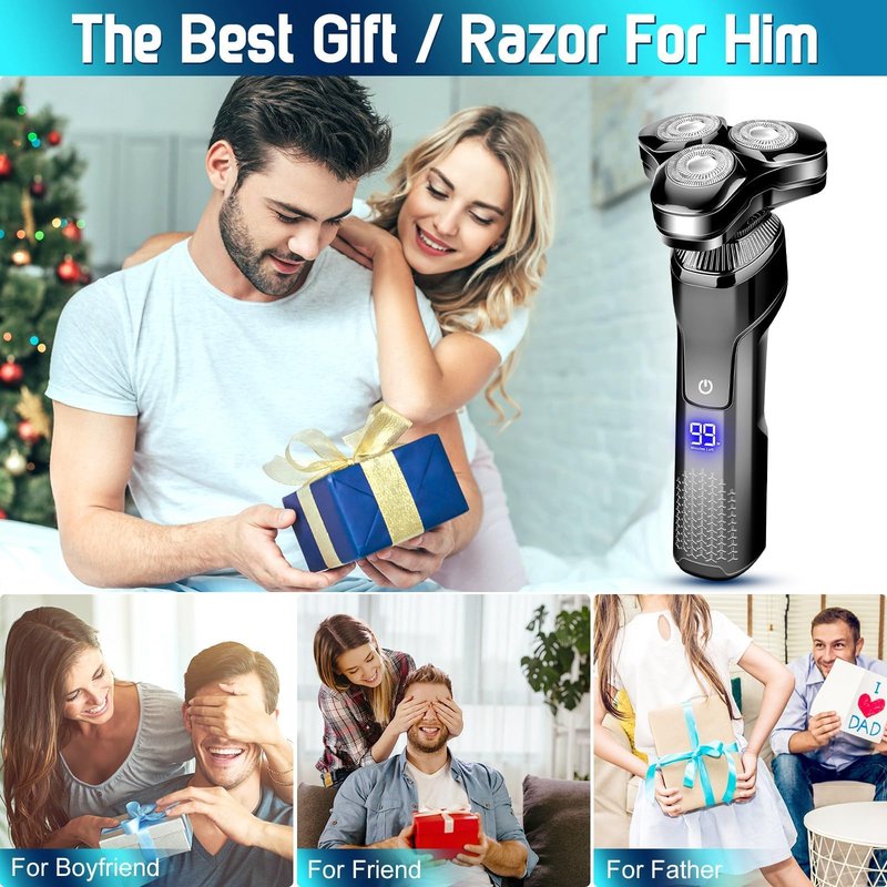 Electric Razor for Men, LED Display 100% Waterproof Cordless Razor, Wet/Dry Shaving,Electric Shaver for Men Includes Nose Hair Trimmer Beard Trimmer Travel Shaver