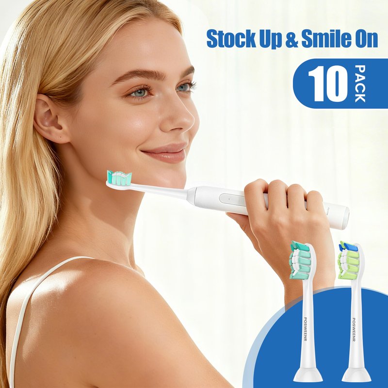 POSWEENR Replacement Toothbrush Heads Compatible with Philips Sonicare, Electric Toothbrush Replacement Heads for Plaque Control 10 Pack White