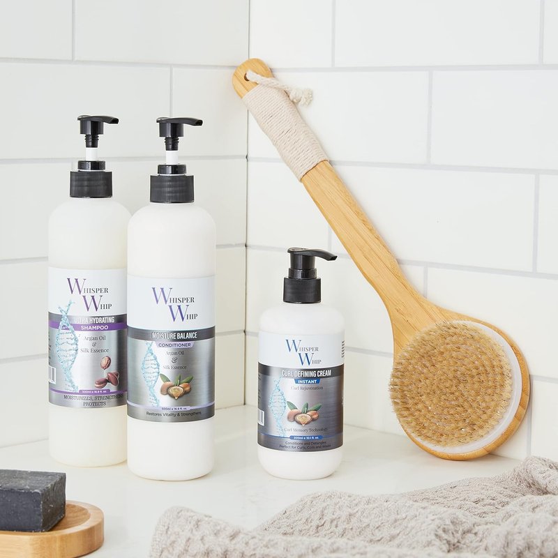 Whisper Whip Combo Set - Ultra Hydrating Shampoo, Moisture Balance Conditioner & Curl Defining Cream for All Hair Types