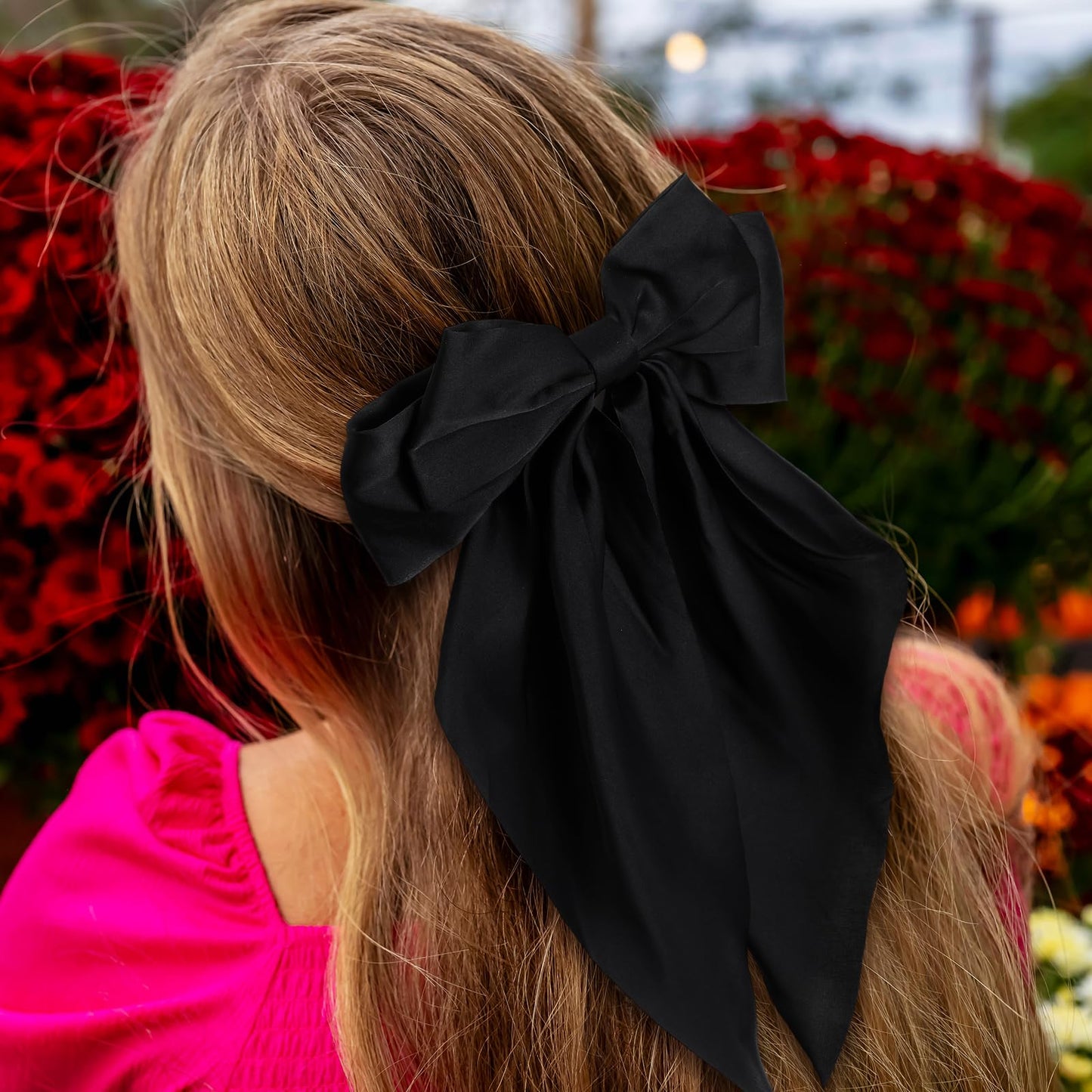 Mimorou 25 Pcs Satin Hair Bows Bulk Silky Big Hair Bows for Women Oversized Long Tail Ribbons Large Knot Clips Barrettes for Holiday Gifts(Plain)