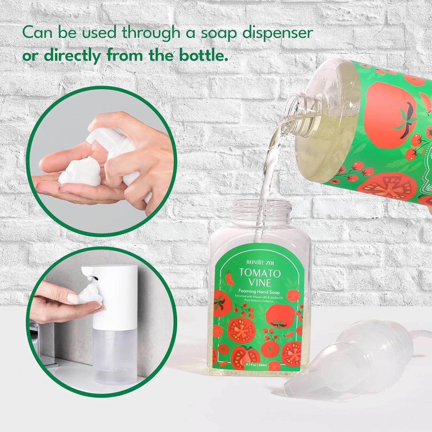 Tomato Vine Foaming Hand Soap Refill Set – 3 Pack (33.8 Fl Oz Each) – Chemical-Free & Moisturizing with Refillable Dispenser for Kitchen & Bathroom