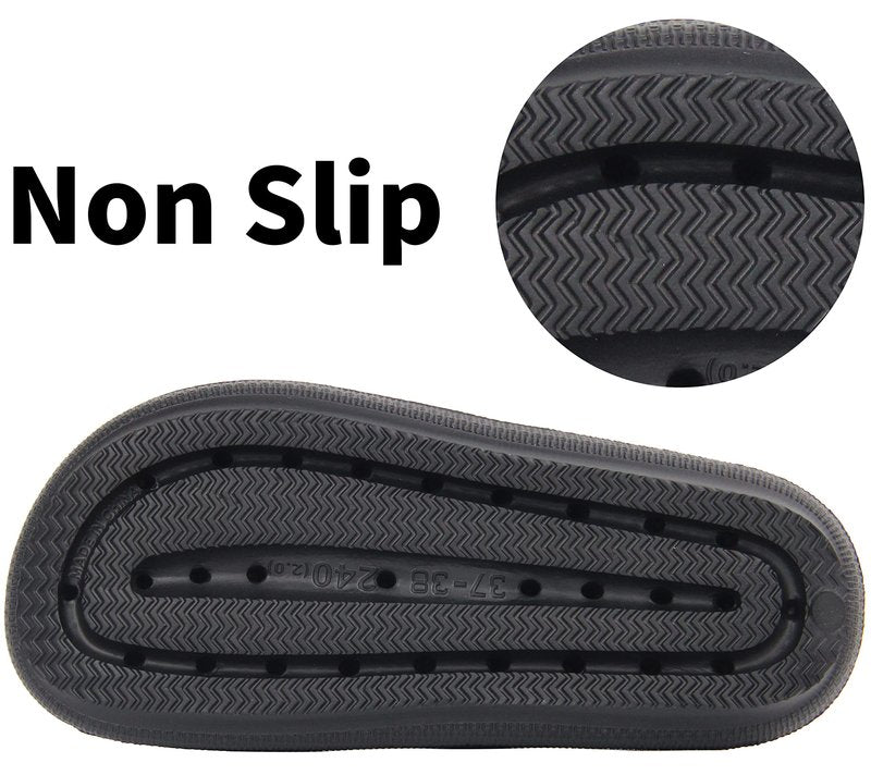 BenSorts Pillow Slippers for Women and Men Cute Rubber Sandal Adjustable Buckles Soft Slides Shower Spa Bath House Slippers Indoor Outdoor Black Men Size 8.5 9 9.5 Women Size 9.5 10 10.5