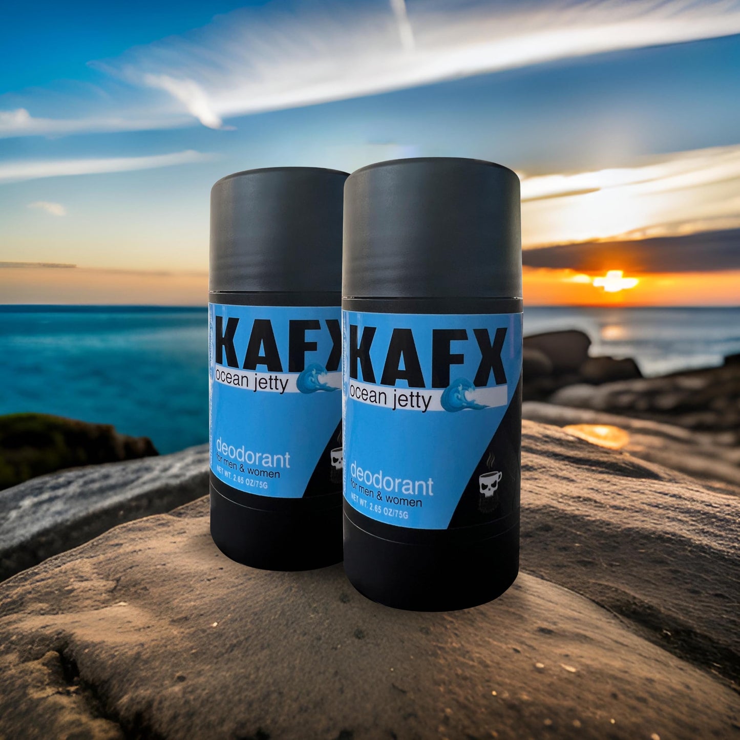 KAFX Body Ocean Jetty Deodorant with Odor-Fighting Coffee Oil, Organic Aluminum-Free Natural Deodorant for Women and Men, Long-Lasting Freshness, 2 Pack, 2.65 oz/75 g