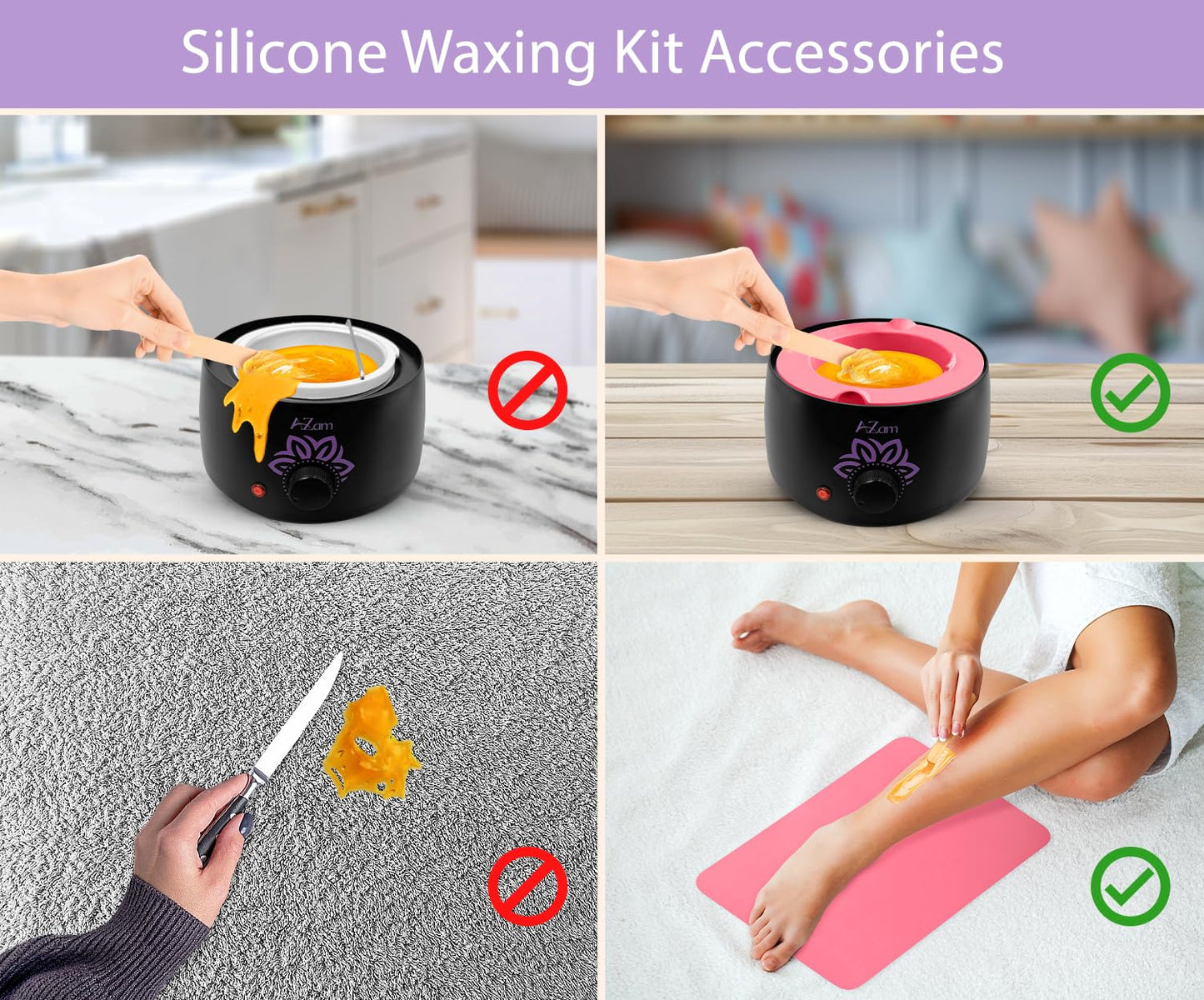 AZAM All-in-one At Home Waxing Kit for Hair removal,Wax pot Waxing Professiona+4 Pack Hard Beads+Silicone Bowl 2 Treatment Oils Wax Kit Accessories Warmer for Full Body