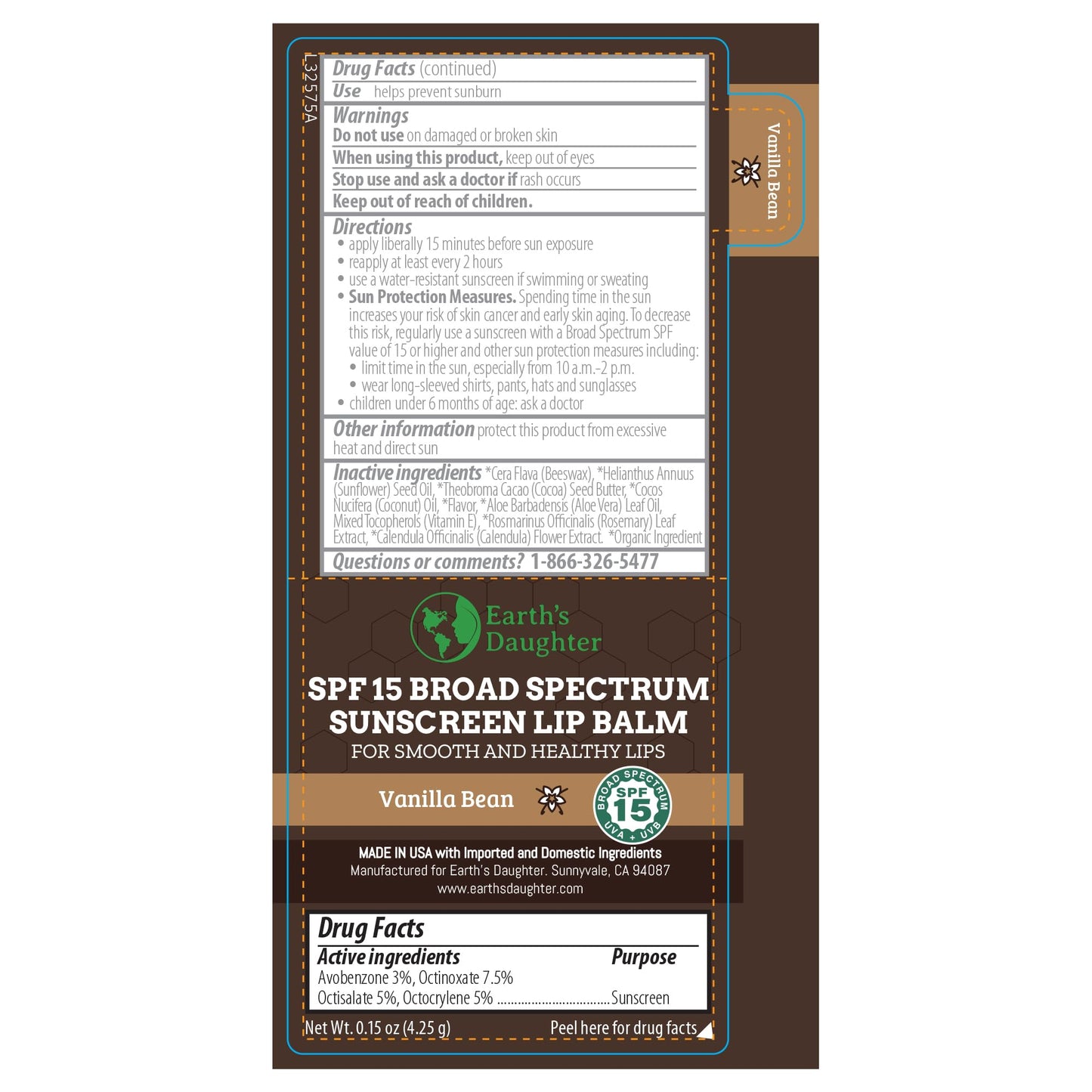Earth's Daughter Sunscreen Lip Balm SPF 15 - Vanilla 4-pack