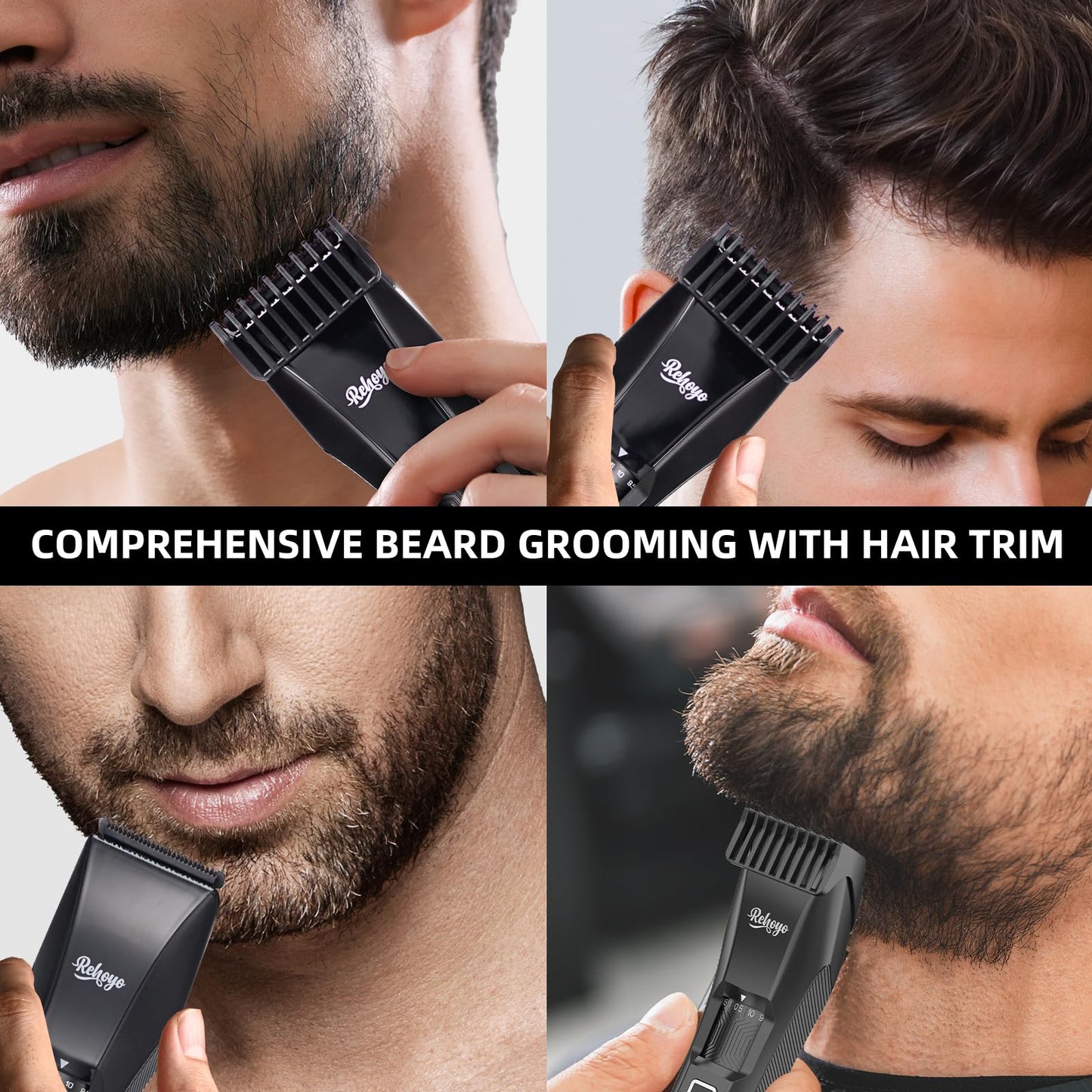 REHOYO Beard Trimmer for Men, Waterproof Hair Clippers with Stainless Steel Blades for Beard