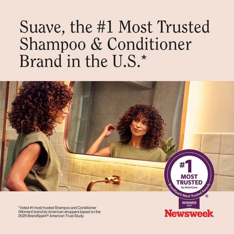 Suave Smooth & Shiny 2-in-1 Shampoo & Conditioner with Coconut Oil, Smoothness & Shine in One Step, No Parabens, Phthalates, or Dyes, 4 Pack, 28 FL OZ Each