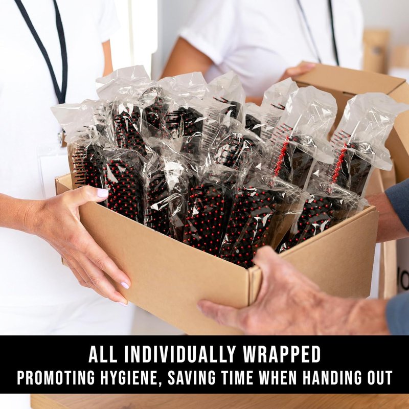 Bulk Hair Brushes - 100 Individually Wrapped Black Hairbrushes | Perfect for Homeless Shelters, Hygiene & Confidence