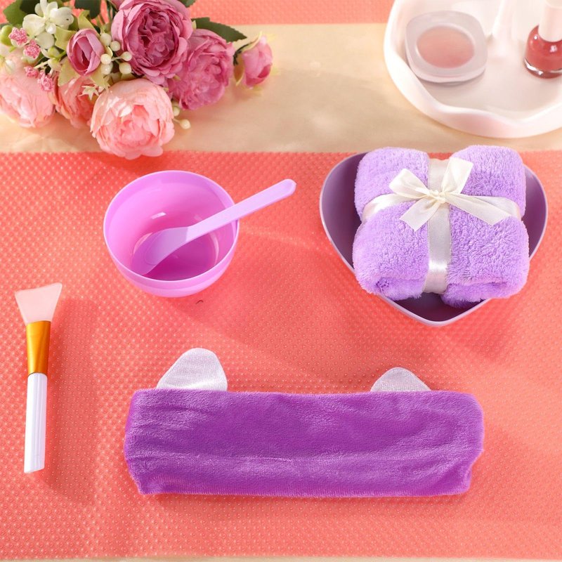 HunnmingRe 48 Pcs Spa Party Supplies for Women Face Mask Mixing Bowl Spa Towel Heart Bowl Stick Spatulas for Sleepover Party(Purple)