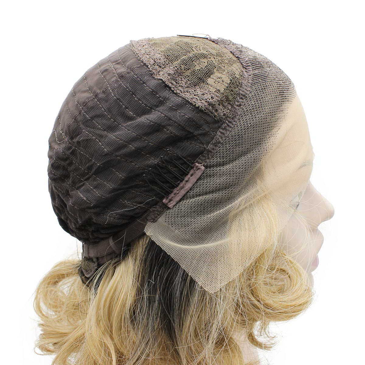 MX angel Dark Roots Blonde Short Curly Synthetic Hair Lace Front Wig Heat Resistant Fiber Hair