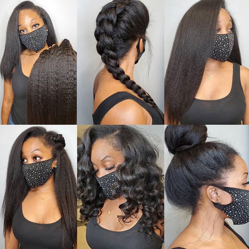 LINYINGYH 14 inch Yaki Straight Bundles Human Hair Kinky Straight 1 Bundle