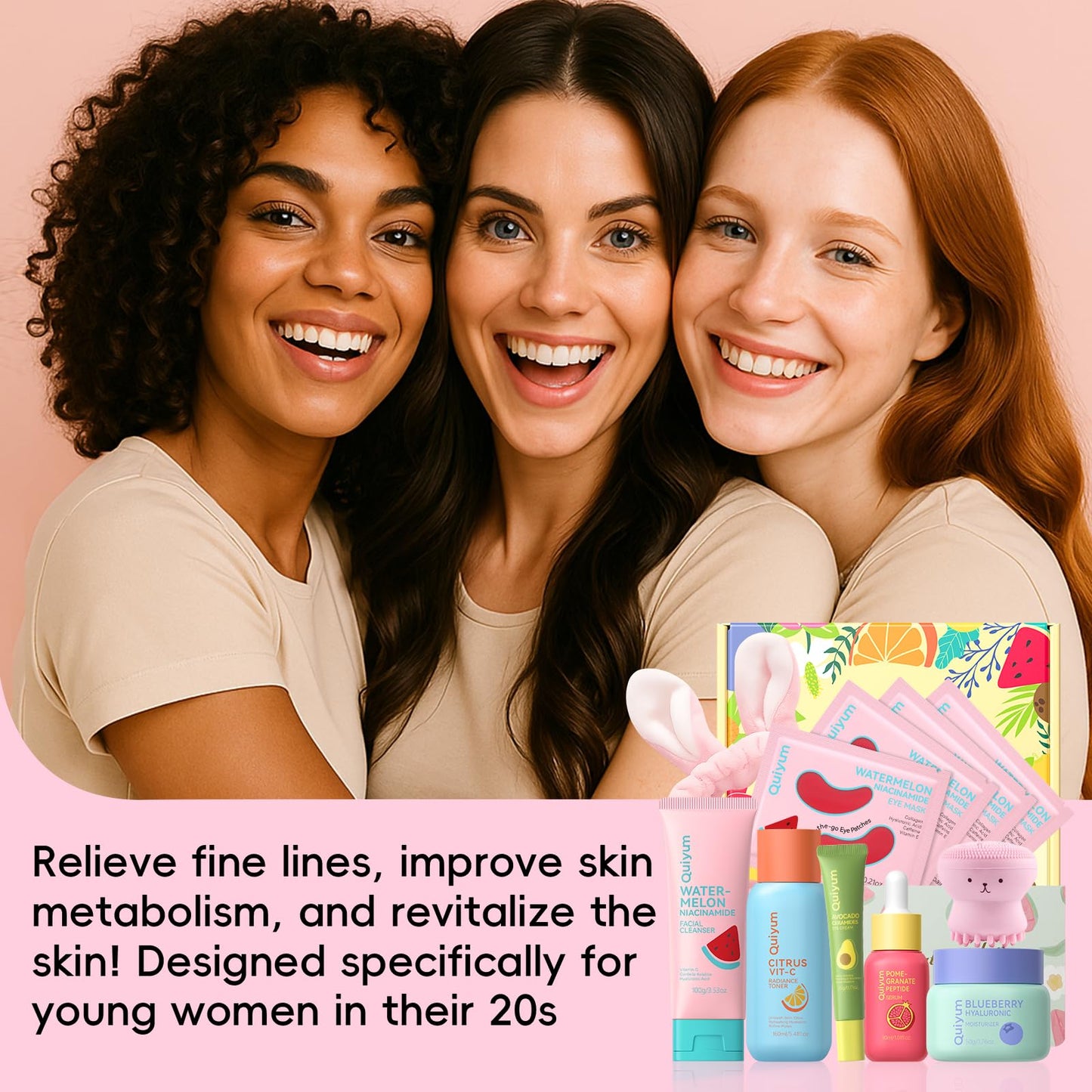 QUIYUM Early Anti-Aging Skincare Set, for Light Mature Skin, 6-Piece Natural Fruit Kit with Peptide, Vitamin C & Ceramide - Reduces Fine Lines & Dull Skin, Birthday Gifts for Women, Christmas Gift