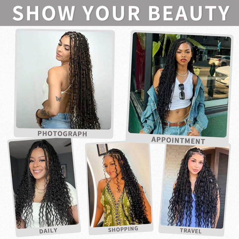Goddess Box Braids Crochet Hair 24 Inch 7 Packs Boho Crochet Braids Pre Looped Bohemian Gypsy Braids Crochet Hair for Women Braiding Hair Extensions, 1B
