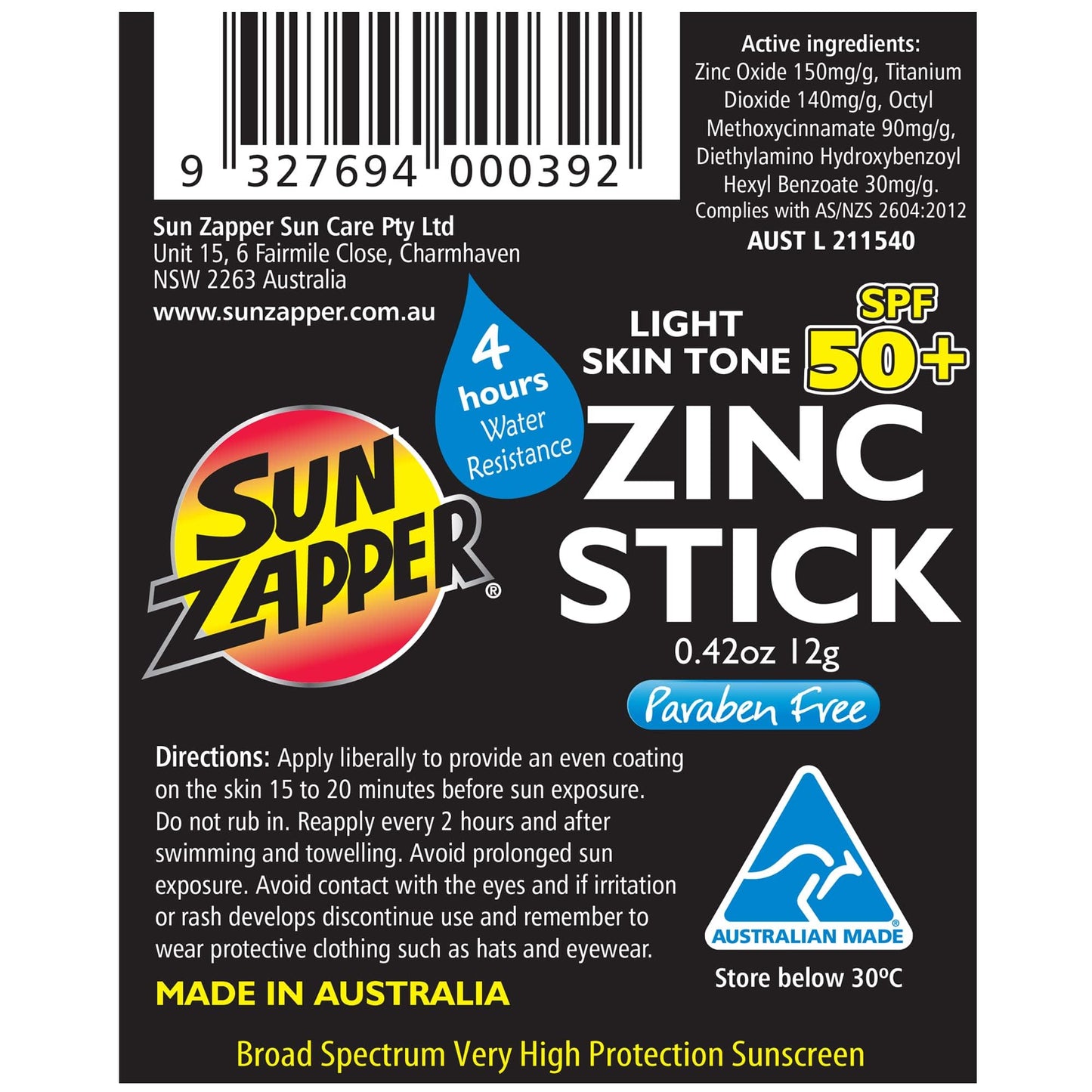 Sun Zapper Zinc Sunscreen Stick Light Skin Tone 4-Pack SPF 50+ – Tinted Mineral Sunscreen Sticks for Face, Water Resistant Sunblock, Travel Size 12g (0.42 oz) each, Australian Made