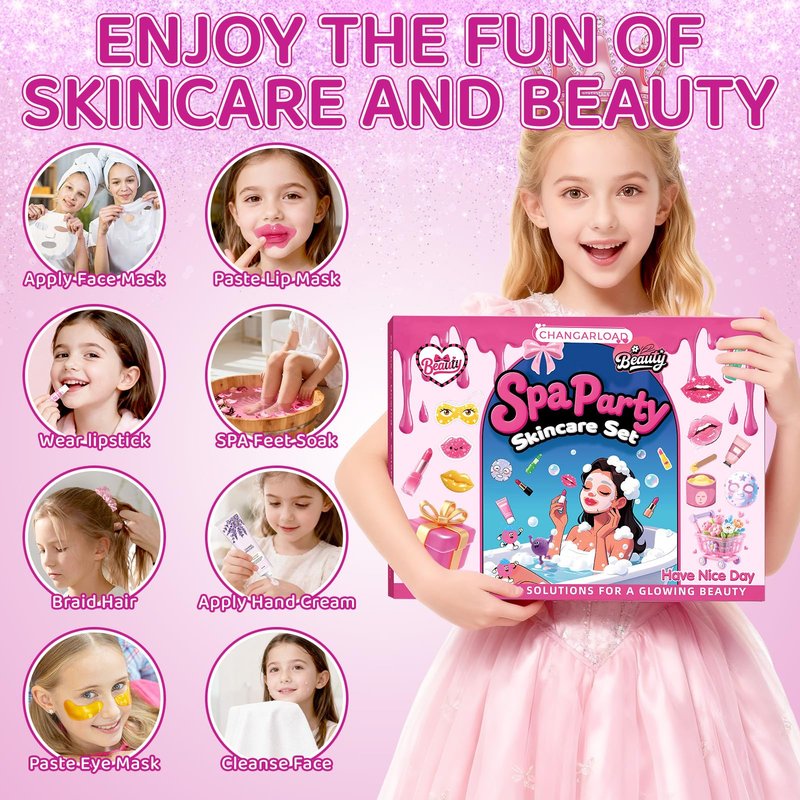 CHANGARLOAD 121 PCS Spa Party Supplies for Girls, Spa Party Favors Set with Face Masks, Lip Balm, Hand Cream, Under Eye Patches, Lip Mask, Foot Bath Bombs, Gift Bags for Birthday Sleepover