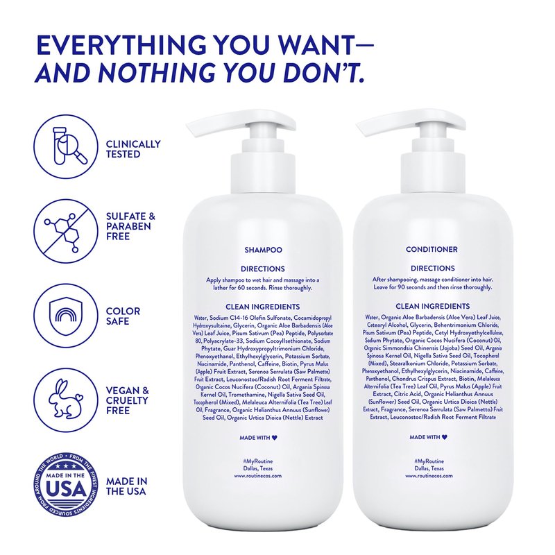 Routine Wellness Anti-Thinning Shampoo and Conditioner Set for Thinning Hair - Biotin DHT Blocker Women & Men - Color Safe Shampoo for Hair Loss & Healthier Hair (Pack of 2)