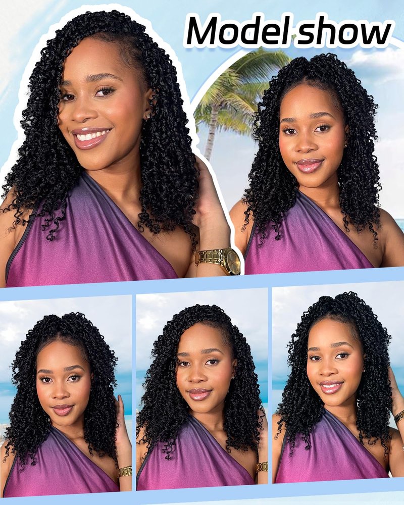 Eerya 8 Inch Yanky Twist Crochet Hair for Women 8 Packs Fluffy Prelooped Senegalese Spring Mini Yankee Yaki Twists Crochet Braids Synthetic Braiding Hair Extensions (8 inch, T1B/4/30)