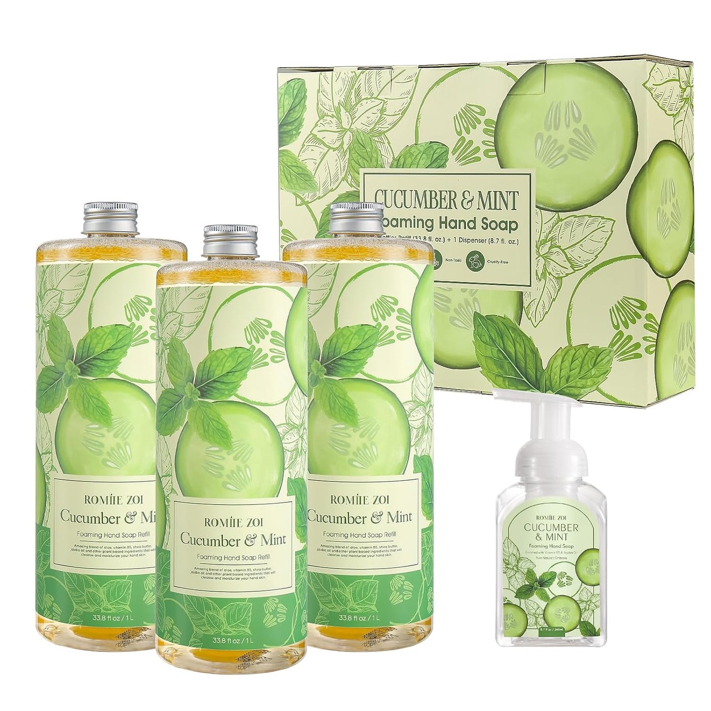 Tomato Vine Foaming Hand Soap Refill Set – 3 Pack (33.8 Fl Oz Each) – Chemical-Free & Moisturizing with Refillable Dispenser for Kitchen & Bathroom