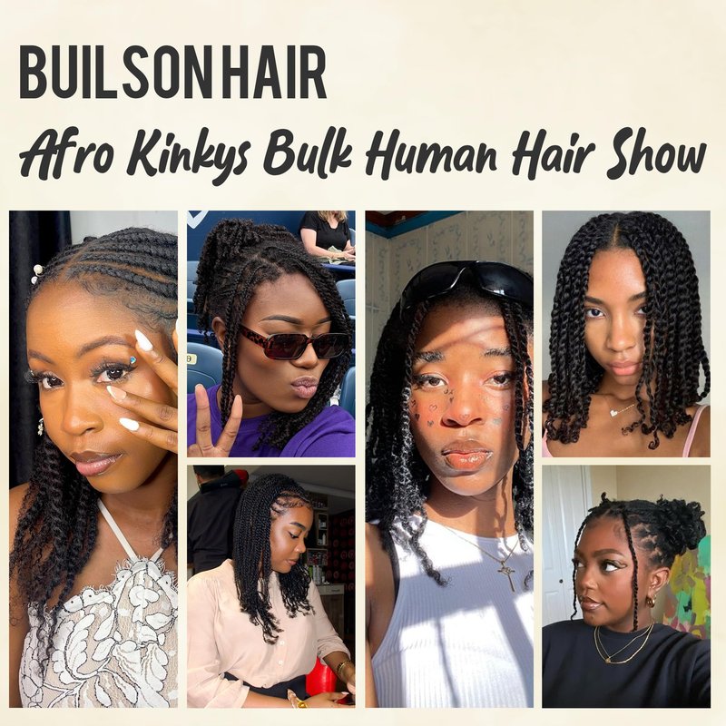 Afro Kinkys Bulk Human Hair -100% Real Human Hair for Mini Twist, Braiding, Loc Extensions & Crochet, Kinky Curly Hair Bundles, Natural Afro Bulk for Dreadlocks(99J, 16 Inch(Pack of 1))