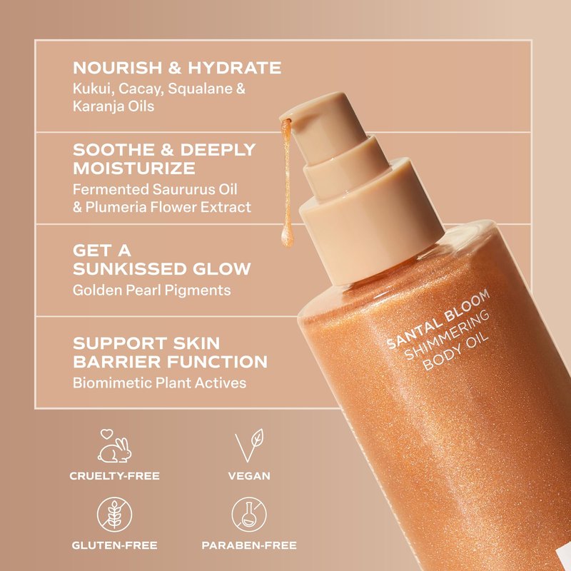 Saltair Shimmering Body Oil - Santal Bloom Scented Dry Oil Moisturizer with Light-Reflecting Pearl Pigments. Moisturizing Glow for All Skin Types - 4 Fl Oz