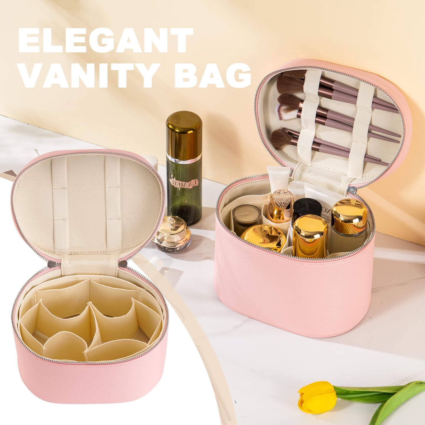 UUYUUY Makeup Bag Vanity Case Cosmetic Bag with Removable Divider Travel Toiletry Bag for Women Portable Make up Box Organizer, Pink