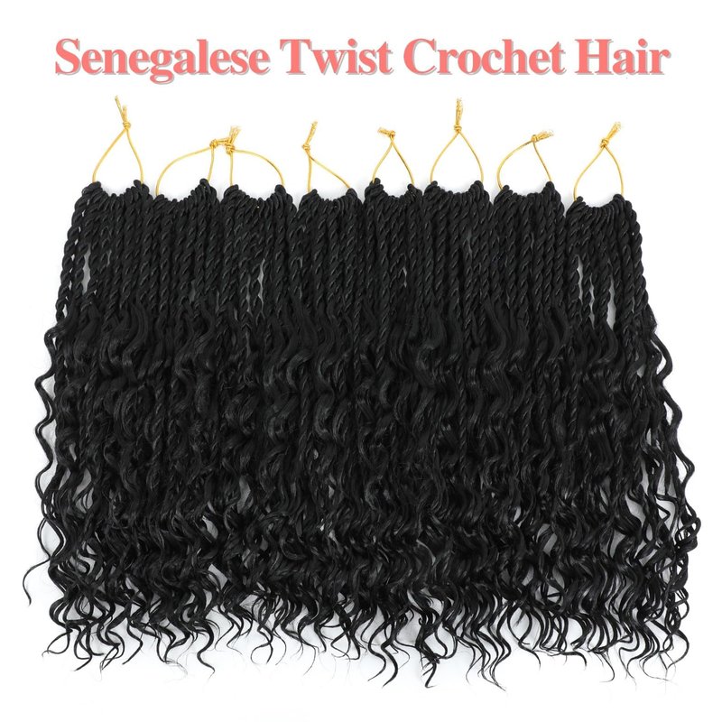 Senegalese Twist Crochet Hair - 8 Packs Boho Island Twist Crochet Hair with Curly Ends 16 Inch Pre Looped Goddess Crochet Twist Hair Extensions for Black Women (16 Inch(8 Packs), 1B/30/27)